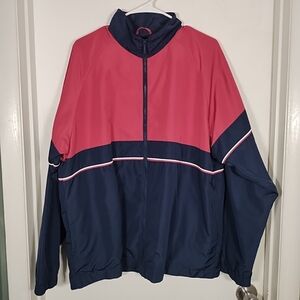 Vintage Windbreaker Jacket Women's 16/18W Navy Blue Pink Colorblock Full Zip